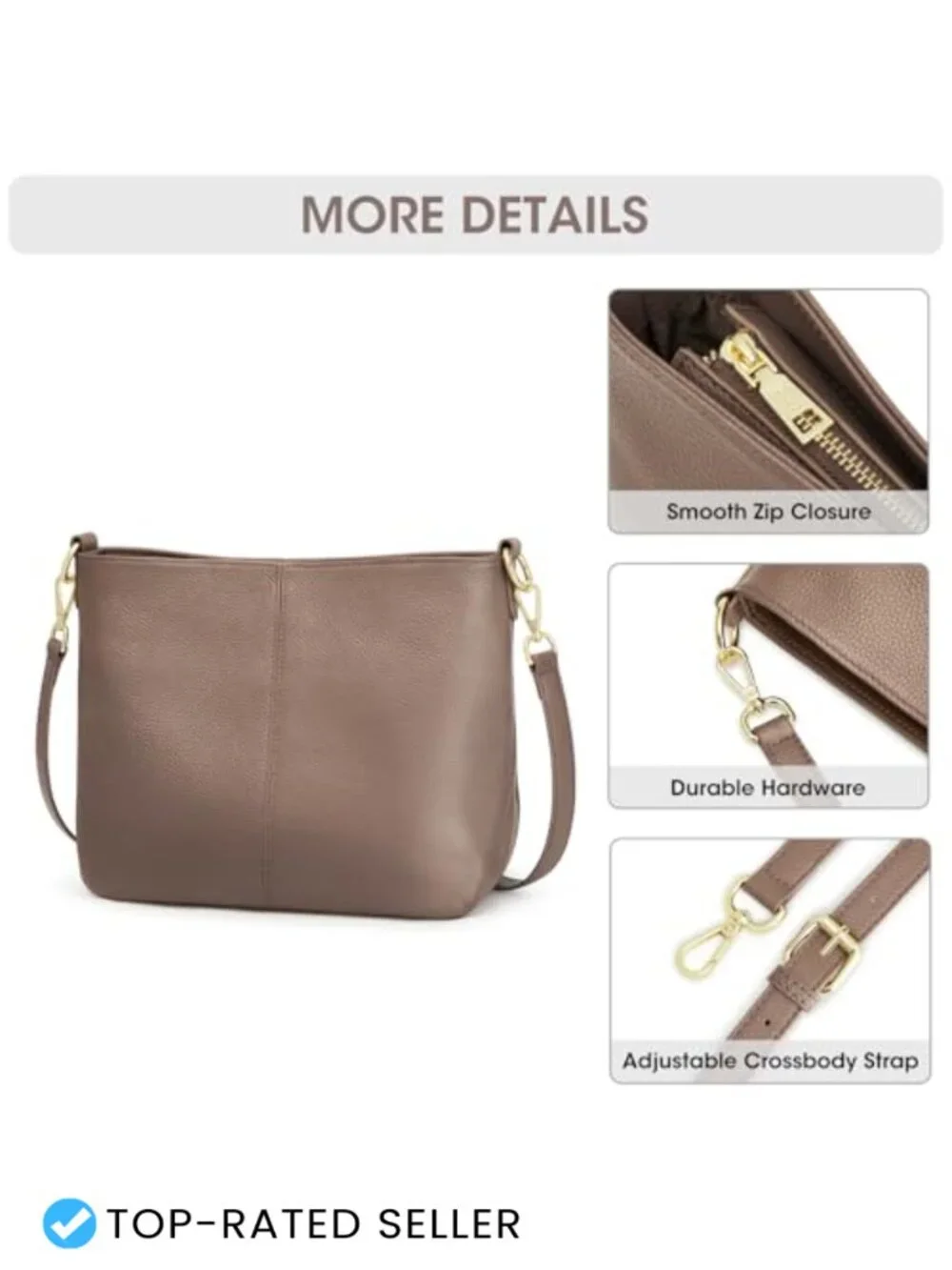 Vintage Leather Crossbody Hobo Bag with Two Straps, Khaki Style for Women